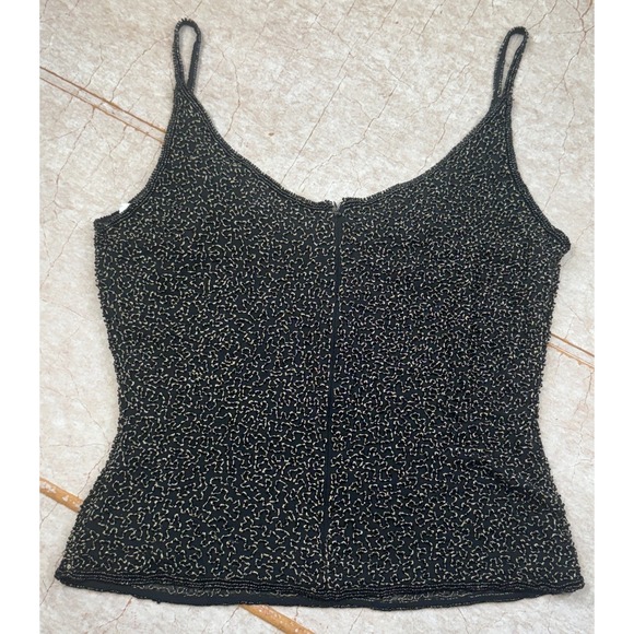 Chaudry Beaded Camisole Womens S Black Gold Silk Back Zip Heavy NWT Deadstock - Picture 12 of 15
